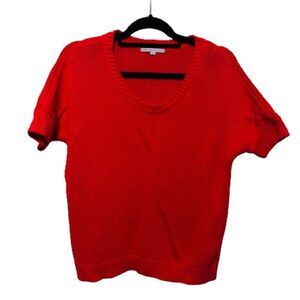 Gap Womens Red Short Ribbed Sleeve Scoop Neck Hem Cotton Knit Pullover Sweater S